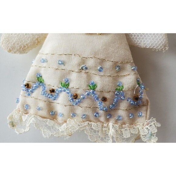 Vintage Handmade Angel Christmas Ornaments Set Beaded Lace Embroidered Folk Art - Picture 9 of 10